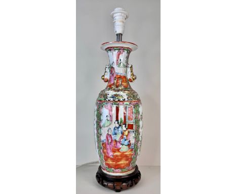 A Chinese famille rose porcelain vase, converted to a table lamp 