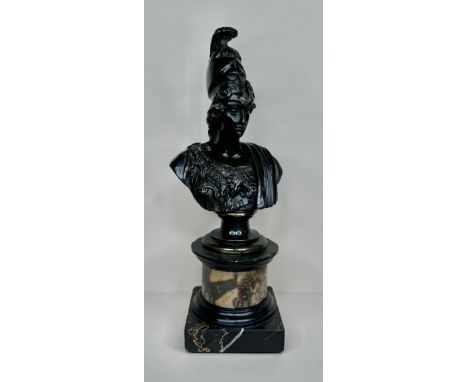 A 19th Century French bronze bust of Minerva, on marble socle, 25cms h 