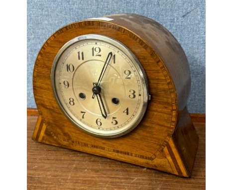 An Art Deco inlaid walnut mantle clock 