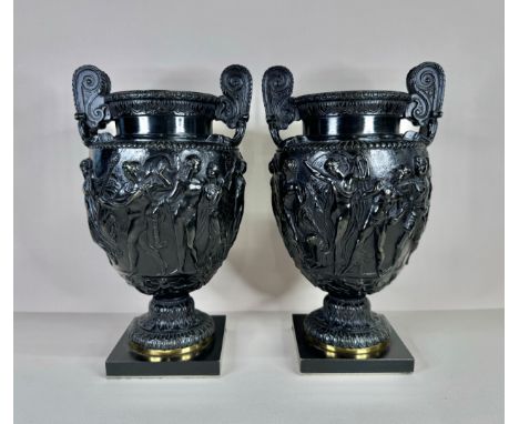 A pair of 19th Century bronze Townley vases, 24cms h 