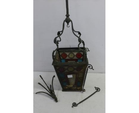 A Victorian copper and stained-glass lantern 