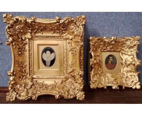 A miniature Mary Queen of Scots oleograph and one other, both framed 