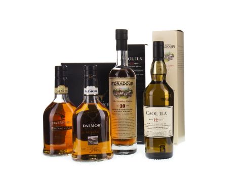 FOUR 20CL BOTTLES OF SINGLE MALT SCOTCH WHISKY Includes Dalmore Cigar Malt (40%), Dalmore 12 years old (40%), Edradour aged 1
