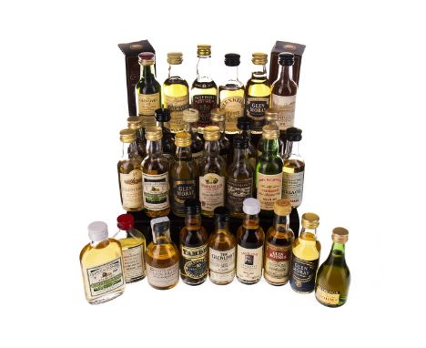THIRTY SCOTCH WHISKY MINIATURES Includes Cardhu 12 years old (40%), Balvenie As We Get It (62%), Tormore Glenlivet 10 years o