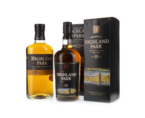 HIGHLAND PARK AGED 15 YEARS Single Malt Scotch Whisky 70cl, 40% volume, in carton. HIGHLAND PARK AGED 12 YEARS OLD Single Mal