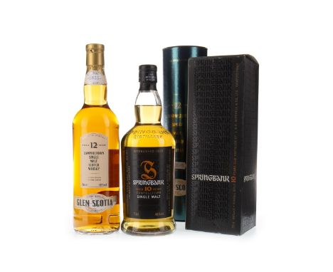 GLEN SCOTIA AGED 12 YEARS Single Malt Scotch Whisky 70cl, 40% volume, in tube. SPRINGBANK AGED 10 YEARS Single Malt Scotch Wh