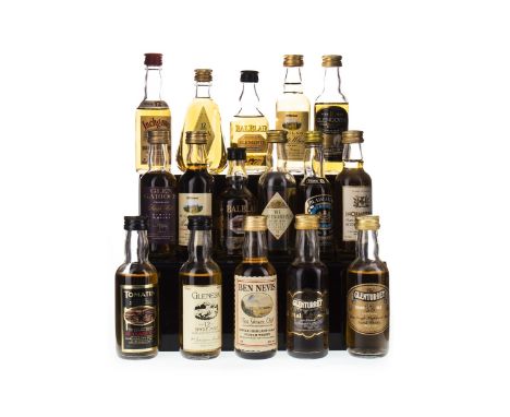 SIXTEEN SCOTCH MALT WHISKY MINIATURES Includes Tomatin 10 years old (43%), Balblair aged 16 years (40%), Inchmurrin (40%), Gl