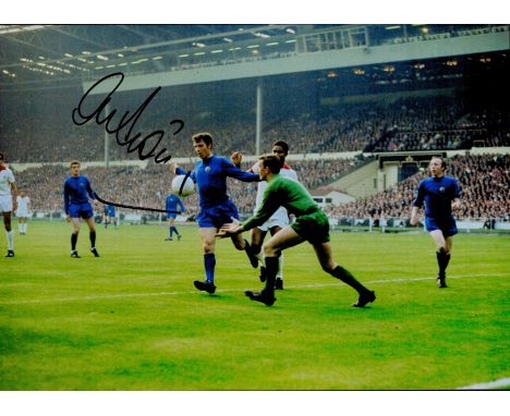 Alex Stepney signed colour Photo Approx. 12x8 Inch. Is an English former footballer who was Manchester United's goalkeeper wh