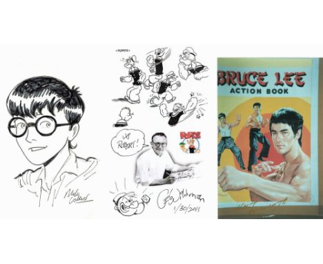 TV Film Illustrators collection. Signatures such as George Wildman art for Popeye, Walt Howarth art for Bruce Lee Action Book