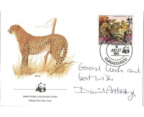 David Attenborough signed natural historian and broadcaster. A signed 1984 Republic of Upper Volta World Wildlife Fund First 