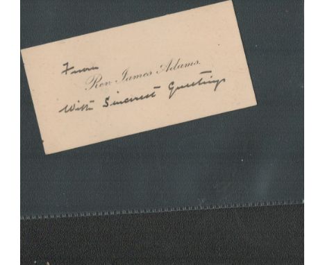 James Williams Adams VC signed 3x3 page cutting. James Williams Adams VC (24 November 1839 - 20 October 1903) was an Irish An