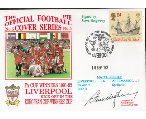 Liverpool European Cup Winners Cup 1992 Dawn First Day Cover Signed By Steve Heighway. Good condition. All autographs come wi