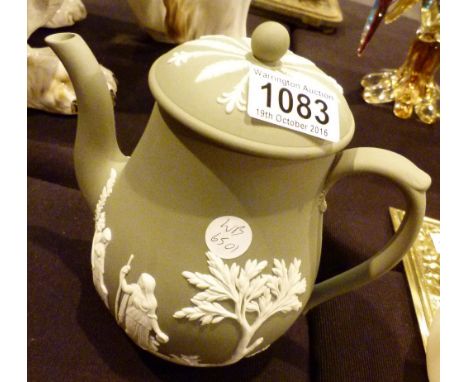 WEDGWOOD TEA POT. Wedgwood green and white tea pot  CONDITION REPORT: This item has no chips, cracks or visible restoration 