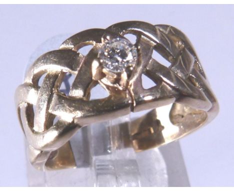 9 CT DIAMOND RING. 9 ct gold diamond set gents Celtic band ring, size N/O