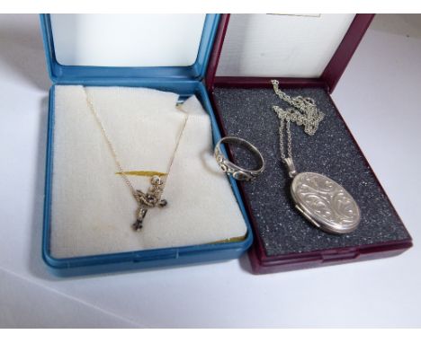 SILVER JEWELLERY. Silver chains and pendants, silver ring and silver locket and chain