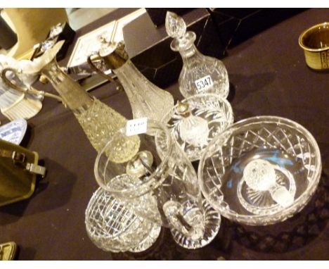 QUANTITY OF CRYSTAL. Quantity of crystal including two claret jugs including an Italian example and a Stuart crystal decanter