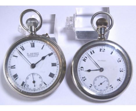 CROWN WIND POCKET WATCHES. Two crown wind pocket watches including R Berry, Gwydr Lever, Llanrwsi