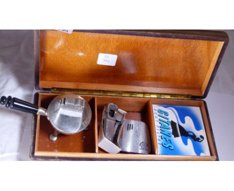 CIGARETTE BOX. Cigarette box with shell Ronson lighter and further lighter