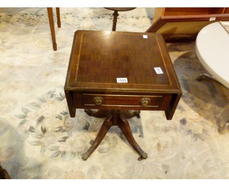 SOFA TABLE. Sofa table with leather inserts and a chess board top