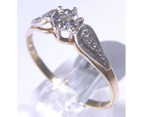 9 CT DIAMOND RING. 9 ct gold diamond solitaire ring, size P