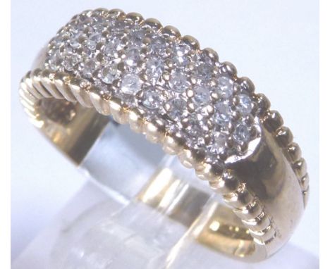 9 CT DIAMOND RING. 9 ct gold pave set diamond band, size M/N
