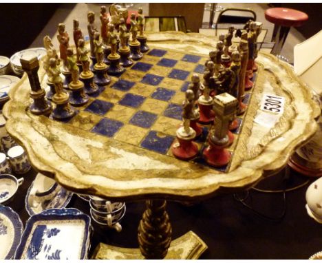 CHESS SET. Metal chess set with pedestal board one pawn broken