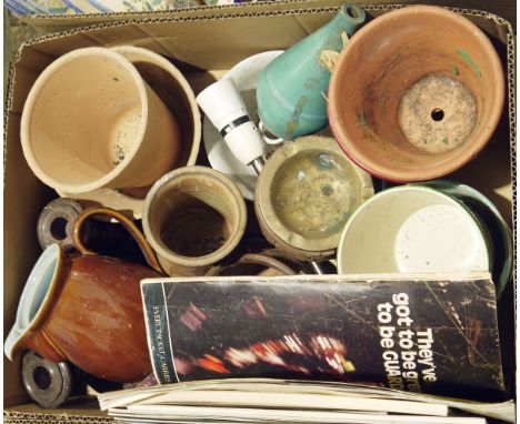 Large assortment of ceramics, terracotta pots, Poole plates, Royal Albert 'Tahiti' part tea service, table mats, candlesticks