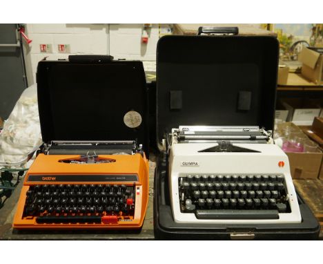Brother typewriter, vintage Olympia typewriter and assorted curtains&nbsp;(4)&nbsp;