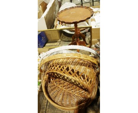 Two large fruit/bread baskets and another basket, a small reproduction wine table&nbsp;and a dressing mirror (5)&nbsp;