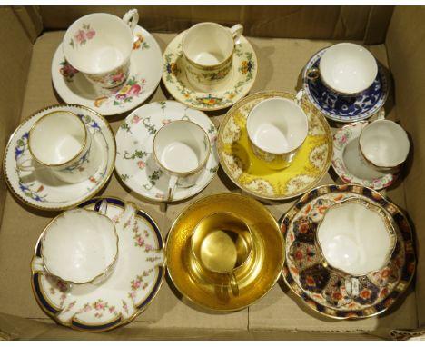 Collection of Royal Crown Derby, Court china, Lindner, Crown Ducal, Crescent, Cauldon coffee cans and saucers, assorted plate