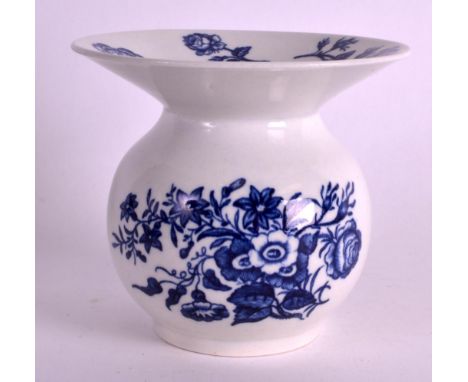 A RARE 18TH CENTURY WORCESTER SPITOON painted with floral bouquets and a single stem rose. 4ins high.