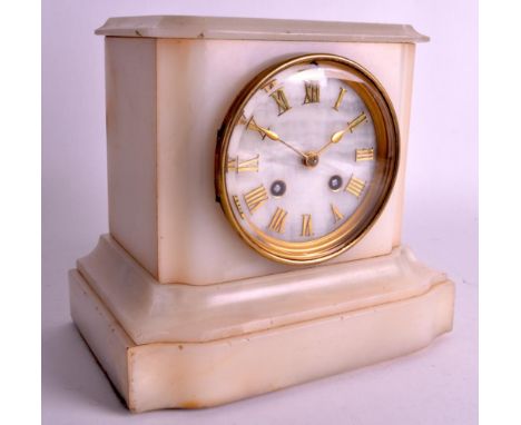 A LOVELY 19TH CENTURY FRENCH WHITE MARBLE CLOCK of small proportions with gilt chapters striking on a bell. 7.5ins high.