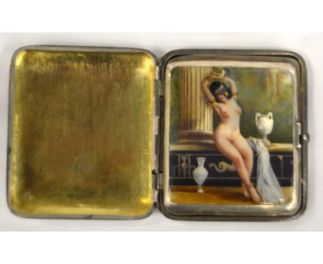 An Art Deco white metal and enamel 'hidden' cigarette case