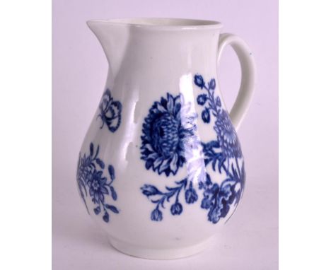 AN 18TH CENTURY WORCESTER SPARROWBEAK JUG printed with three flowers and a moth. 4.5ins high.