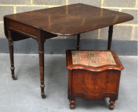 A LARGE VICTORIAN MAHOGANY DROPLEAF PEMBROKE TABLE raised on turned legs with castor feet, together with a 19th Century commo