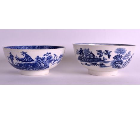 AN 18TH CENTURY WORCESTER CIRCULAR BOWL together with another 18th Century Caughley bowl. 6.25ins diameter. (2)