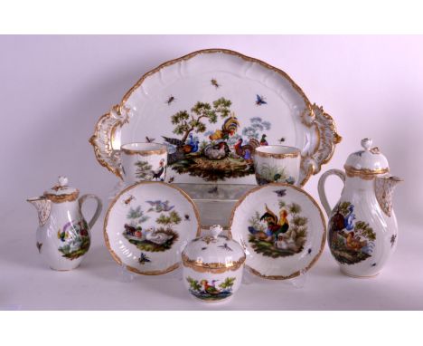 A FINE LATE 19TH CENTURY KPM BERLIN TETE-A-TETE comprising of coffee pot, milk jug, sugar basin, 2 x cups & saucers & tray, e