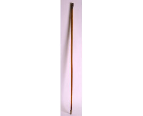A 19TH CENTURY CARVED BLOND RHINOCEROS HORN SWAGGER STICK with silver landscape terminal. 98 grams.  2ft 3.5ins long.