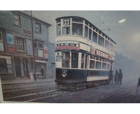 Limited edition print by Don Breckon signed in pencil 'No33 tram' 65 cm x 74 cm including frame 