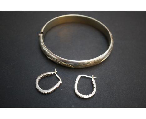 Silver bangle &amp; pair of silver earrings