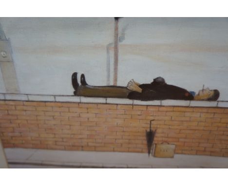 L S Lowry print 'Man lying on wall' 40 cm x 46 cm including frame 