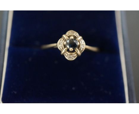 9ct Gold ring set with sapphire &amp; diamonds Size S 