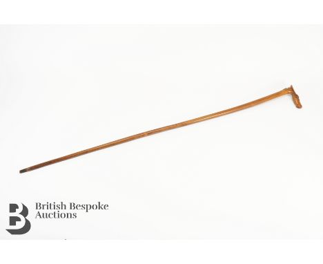 Fruitwood swagger stick, carved in the form of a horse head and the name Kepkivaa, approx 87 cms in length.&nbsp;