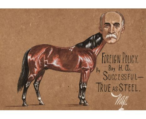 * Caricatures. Foreign Policy, Bay H.A. by Successful - True As Steel, by Nap, circa 1890, watercolour heightened with white 