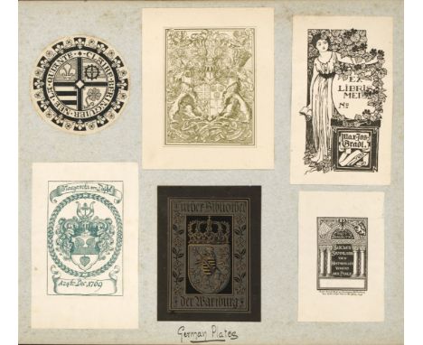 Bookplates. An album of British bookplates, or Ex Libris, late 19th/early 20th century, comprising approximately 90 bookplate