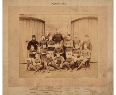 * Rugby. Swindon Rangers Rugby Football Club team photograph, 1882-3, mounted photograph, captioned at head of mount 'Rangers
