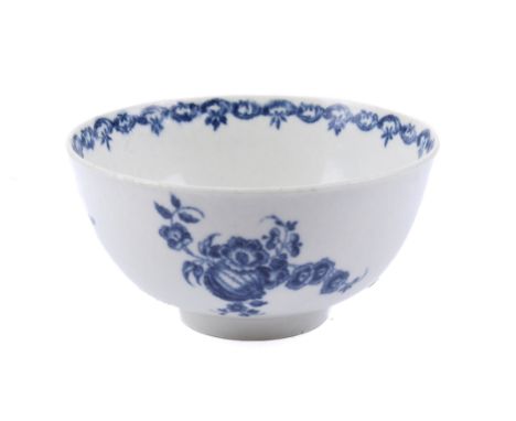 An early Royal Worcester (Dr Wall Period) blue and white bowl. Late 18th century, decorated with flowering branches to the ou