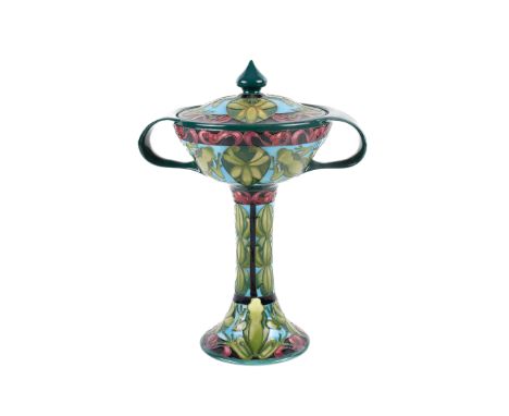 A Limited Edition Moorcroft large lidded comport. Kerry Goodwin design for 2010 Eventide Collection, the tube lined decoratio