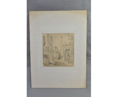 ATTRIBUTED TO WILLIAM ALFRED DELAMOTTE (1775-1863) 'STUDY OF E.G. SHIRLEE ESQ, OXFORD', a sketch of the interior of the study