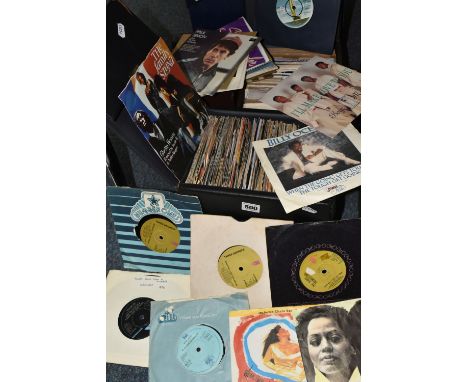 A CASE OF LPS AND THREE CASES OF SINGLES RECORDS, comprising approximately 60 LPs / 12 inch records, artists include Boney M,